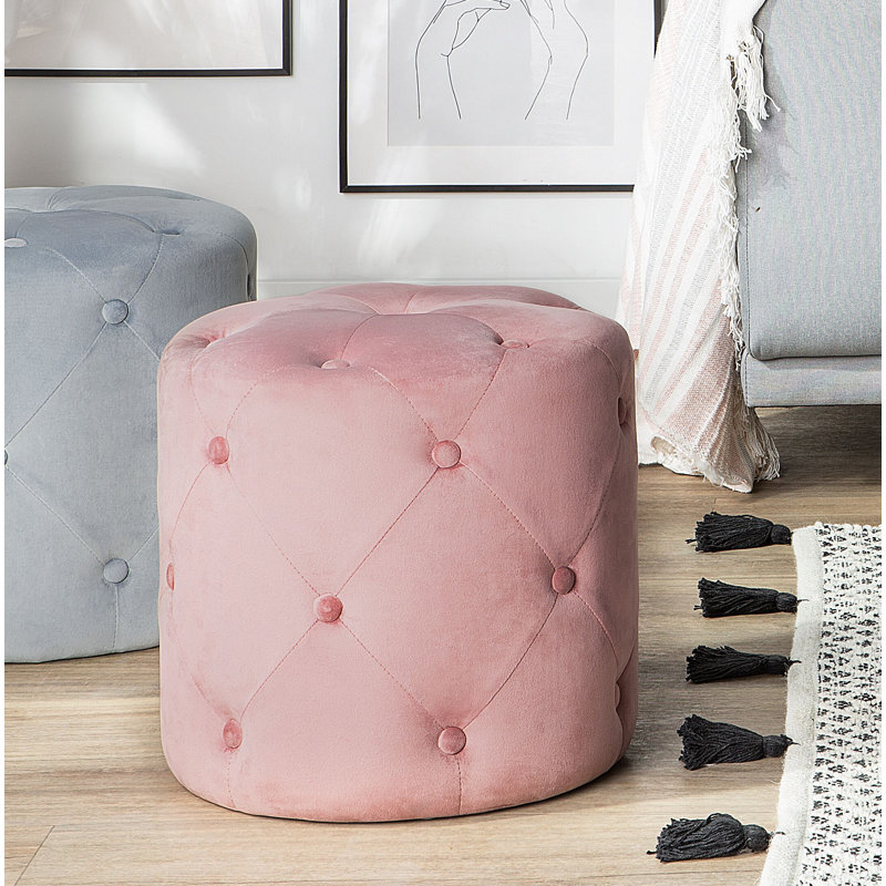 Horne 40cm Wide Tufted Round Pouf Ottoman, Pink