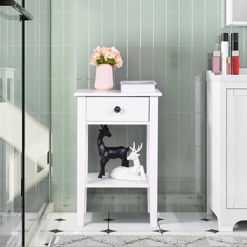 25.6"h White Floor-standing Storage Table With Drawer And Open Shelf For Home