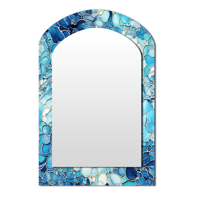 Ocean Blue Mosaic Turquoise - Tropical Asymmetrical Decorative Mirror, Blue Arch Wall Mirror, Printed Metal Art