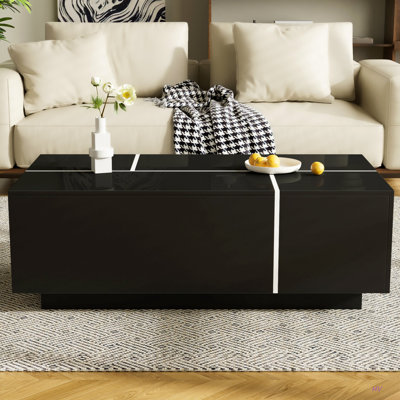 Table basse extensible de 47,2 po à 72,7 po, table basse multifonctionnelle avec finition ultrabrillante, table basse avec 2 espaces de rangement cachés et 2 tiroirs pour le salon