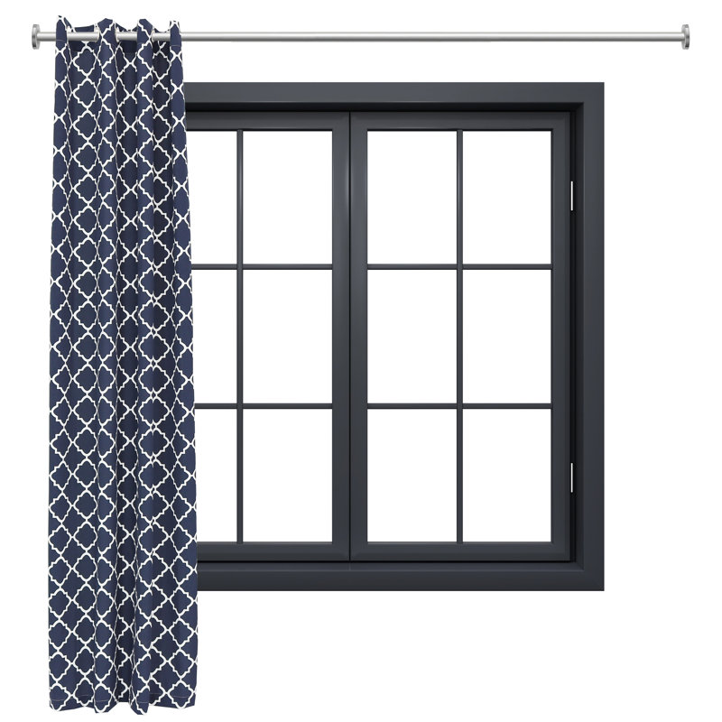 Modern Blue Quatrefoil Light-Filtering Indoor or Outdoor Curtain Panel