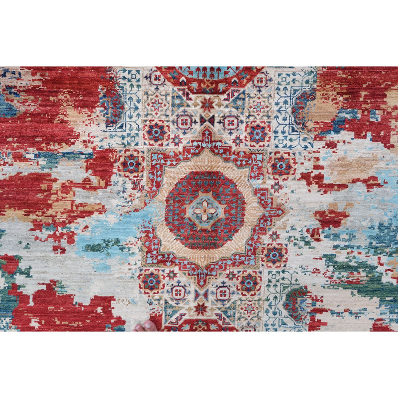 Tapis rouge et ivoire de haute qualité noué à la main
