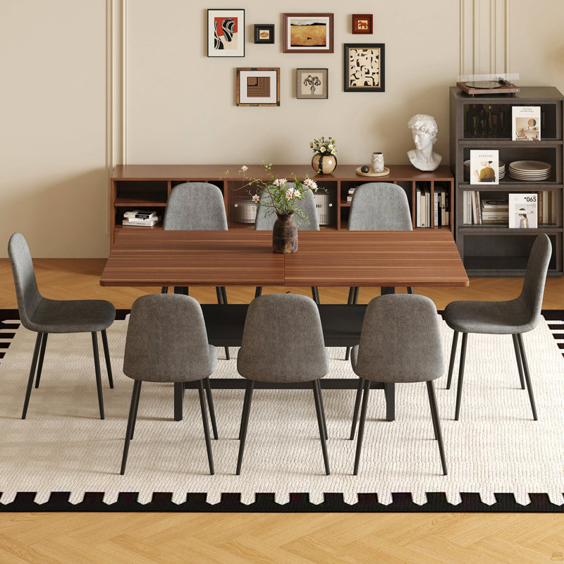 Ensemble de table et chaises, 9 pièces : table, 8 chaises, Gris foncé