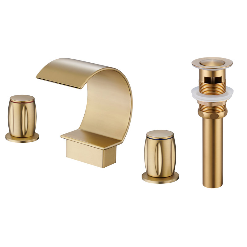 Casainc Double Handle Bathroom Sink Faucet with Drain, Brushed Gold