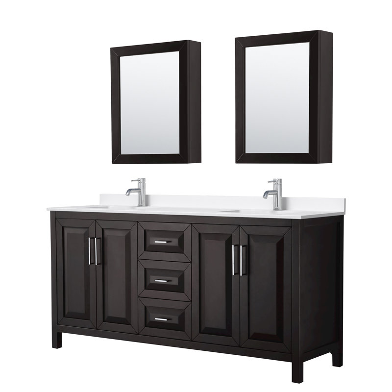 Daria 72'' W Vanity, Polished Chrome, Brown, White Quartz