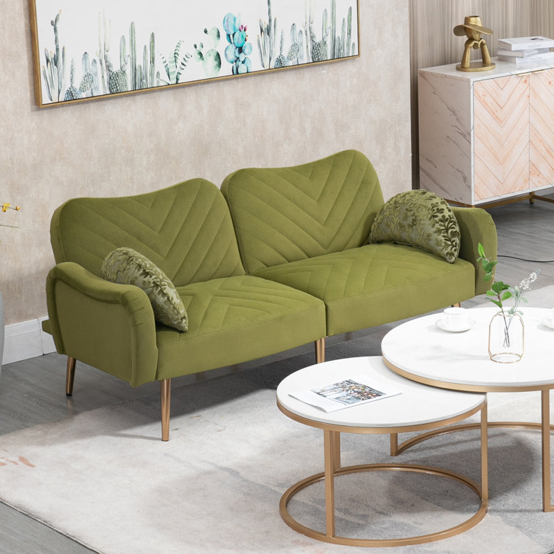 Canapé-lit simple à dossier divisé 64,96 po Parven, Polyester olive
