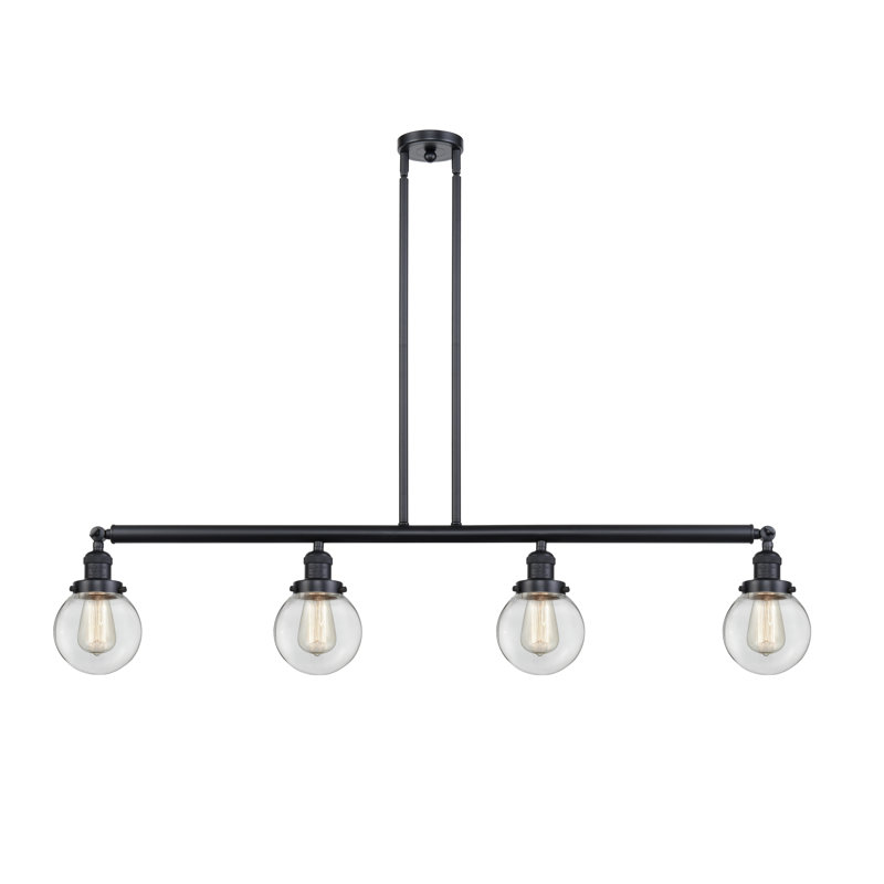 Luminaire suspendu linéaire à 4 lumières pour îlot de cuisine West Bridgewater, Transparent, Chrome poli