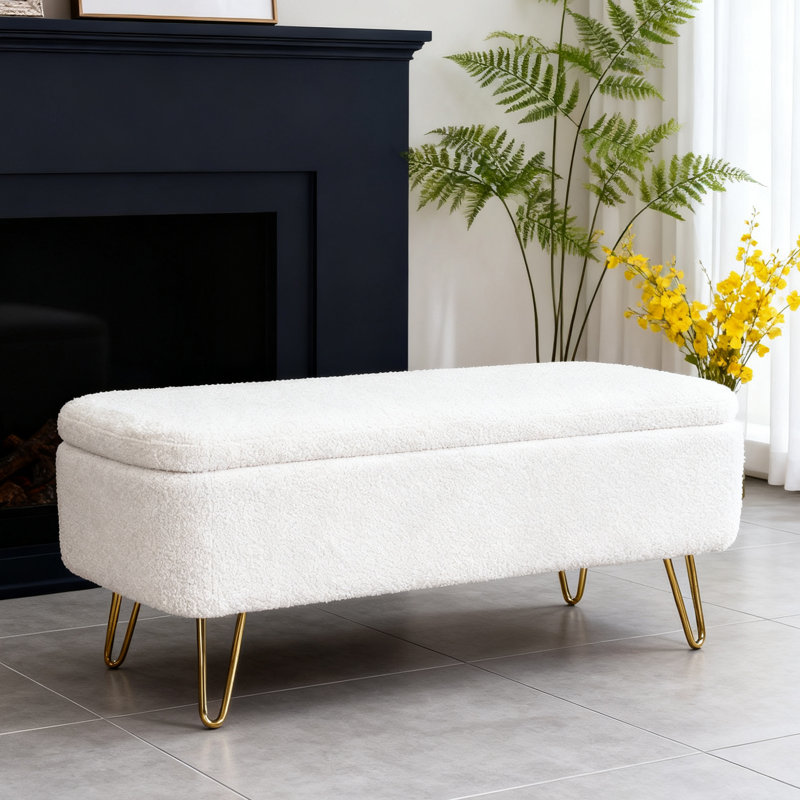 Banc de rangement avec repose-pieds Peardon, banc d'entrée avec rangement pour chambre à coucher Peardon, Ivoire ivoire