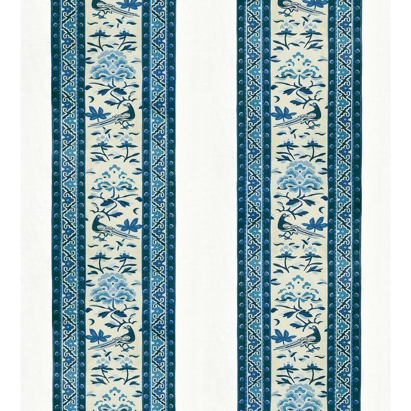 Chinois Chic Royal Peony Linen Print Fabric, Porcelain