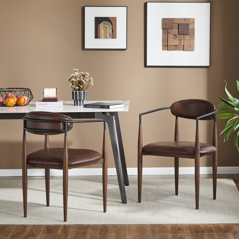 Nayalis Low Back Upholstered Dining Chairs, Walnut/Black