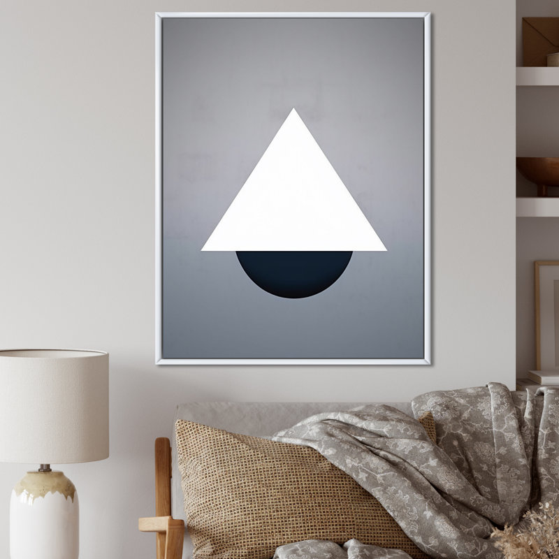 Retro Harmony Geometric In Blue - Impression sur toile géométrique moderne, Cadre flottant blanc, H 20 po x l 12 po x P 1 po