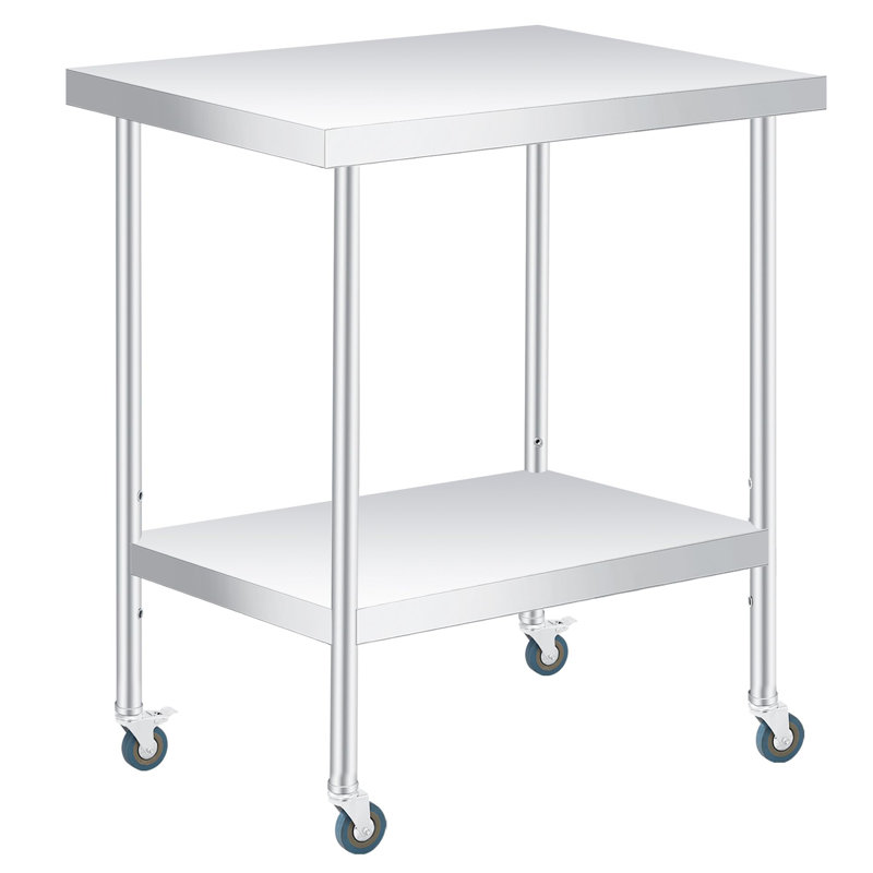 Table de préparation en acier inoxydable 24 x 36 pouces, table de travail robuste avec 4 roues et tablette réglable pour restaurant de cuisine commerciale