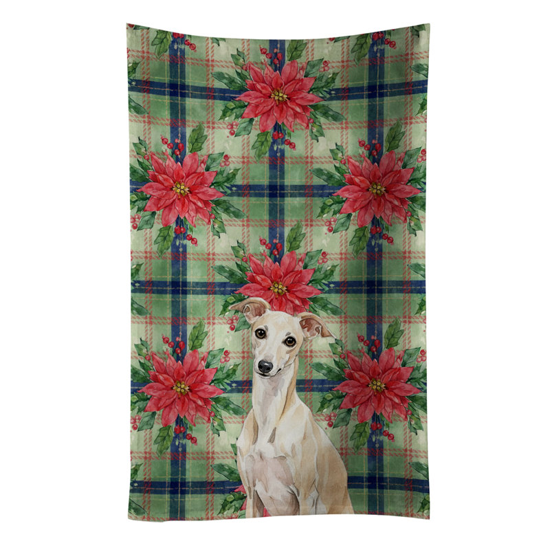 Cream Italian Greyhound Christmas PoinsettIas Kitchen Towel, Cream Italian Greyhound