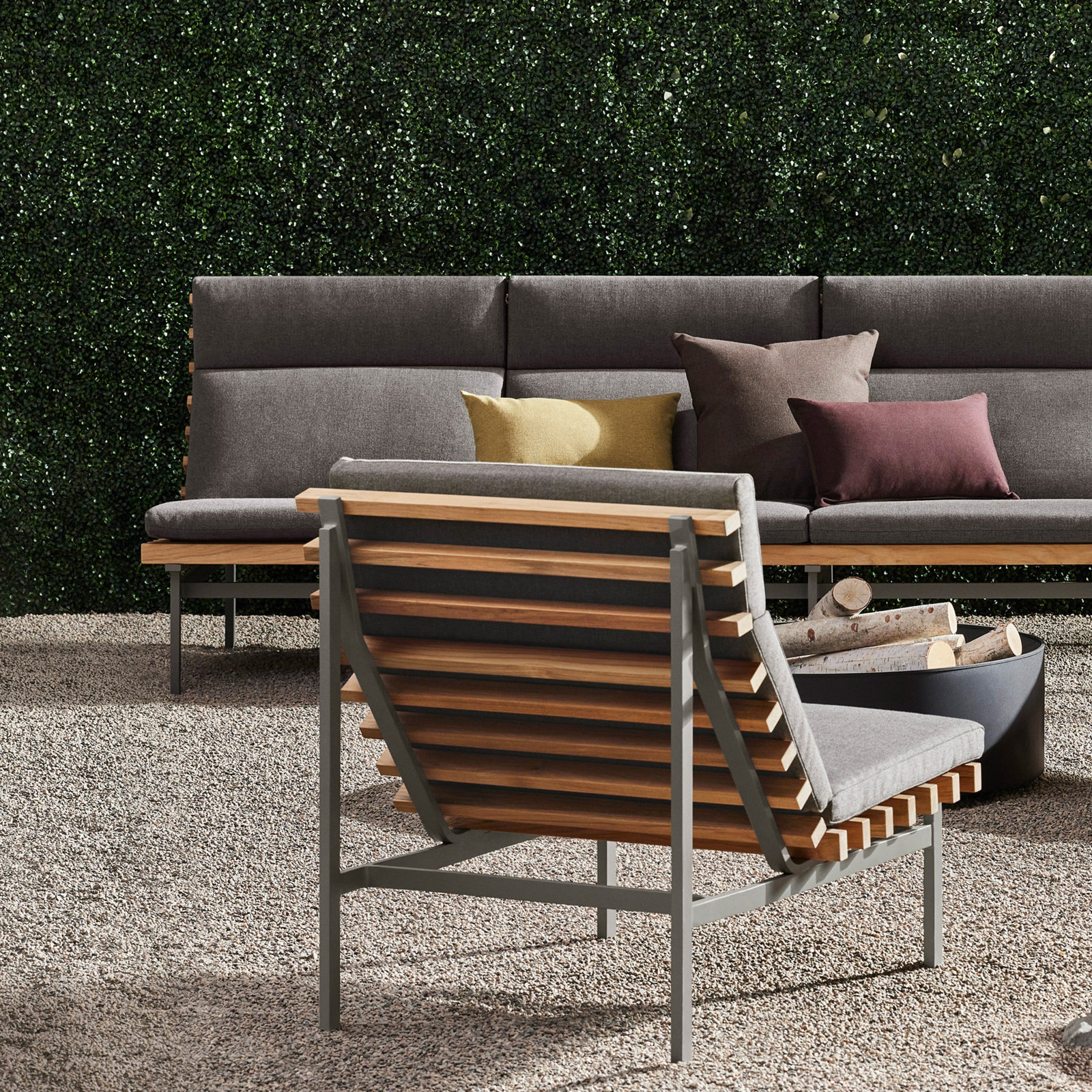 Perch 88" Teak Patio Sofa, Toohey Charcoal, Charcoal