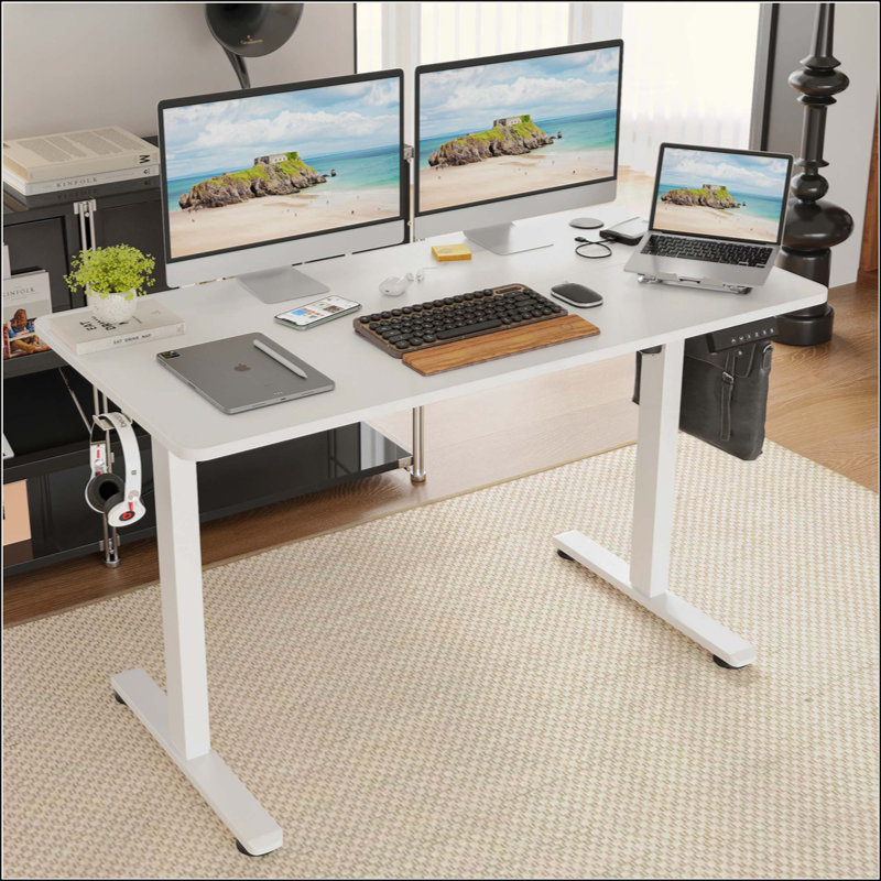 Bureau de travail électrique à hauteur réglable, Blanc, H 45 po x l 48,43 po x P 24 po