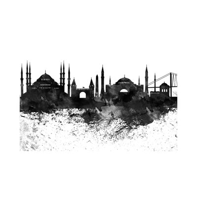 Istanbul Black & White Drops Skyline by Wall Decor Addict - Wrapped Canvas Painting
