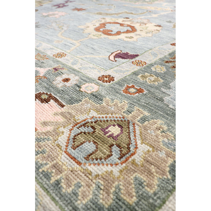 Oushak Hand Knotted Wool Oriental Area Rug in Blue / Green, Rectangle 8'10" x 11'11"