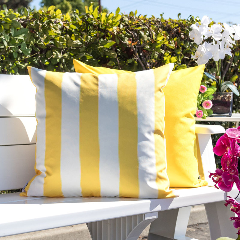 Josephine Striped Outdoor Reversible Throw Pillow, Yellow, 18" x 18"