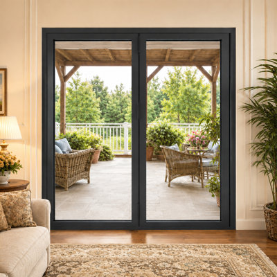 72"W x 96"H Right Outswing Black Aluminum Folding Bifold Patio Door (2+0)