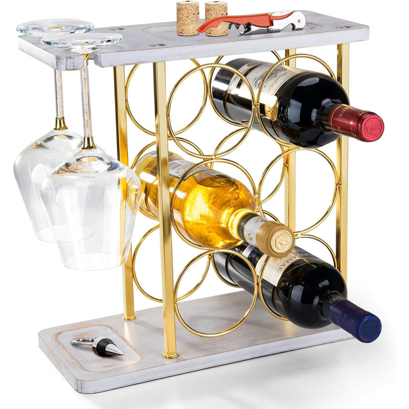 Golden Wine Rack With Glass Rack