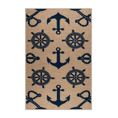 Washable Simplified nautical elements Nautical Area Rug