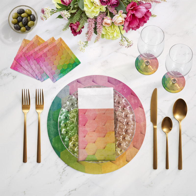 Serviette Hex, Rose, jaune, vert