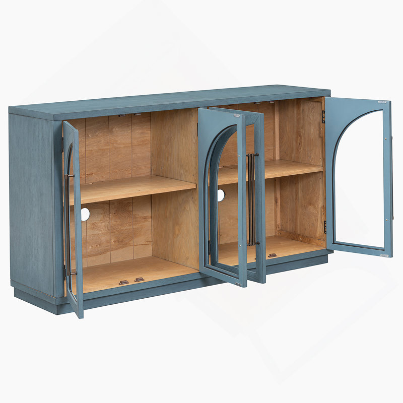 Buffet 4 portes avec rangement et portes vitrées, armoire arquée avec tablettes réglables pour la cuisine, la salle à manger et le salon