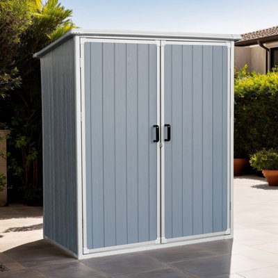 Armoire de rangement extérieure en résine imperméable 5X3ft avec portes verrouillables pour vélos et meubles de patio