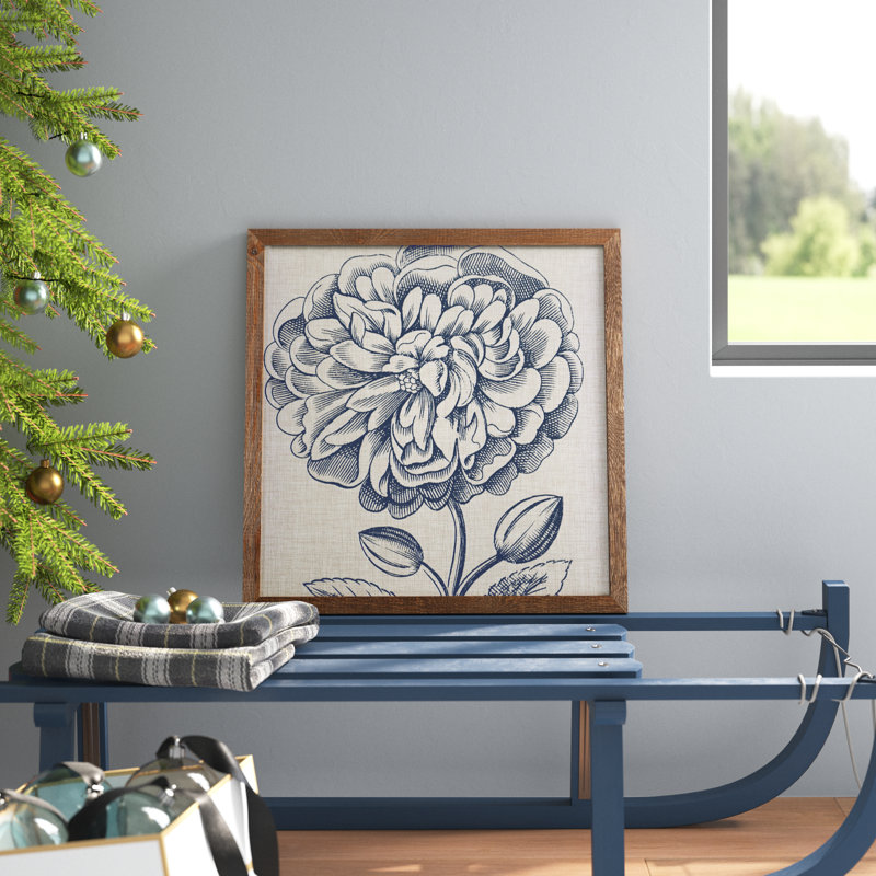 Indigo floral sur lin III - Toile encadrée de qualité supérieure - Toile encadrée de qualité supérieure - reproduction de cadre photo