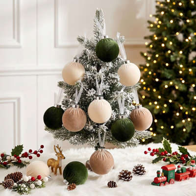 Velvet Christmas Ball Ornaments Set - 15pcs Large 8cm Christmas Tree Ornaments, Soft Fabric Hanging Balls in Assorted Neutral Holiday Colors for Tree, Wreath, Garland, Home Party Décor
