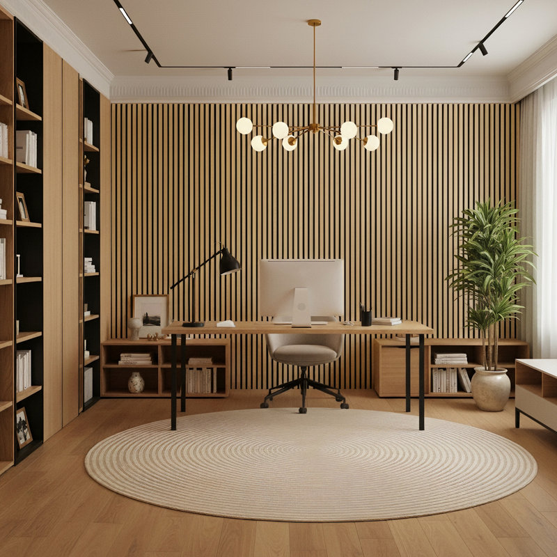 4 Pcs 47.24" L X 23.62" W Acoustic Wood Slat Wall Panels, 3D Decorative Sound Absorbing Panels For Wall & Ceiling (4 Pack/ 31 Sq.ft.)