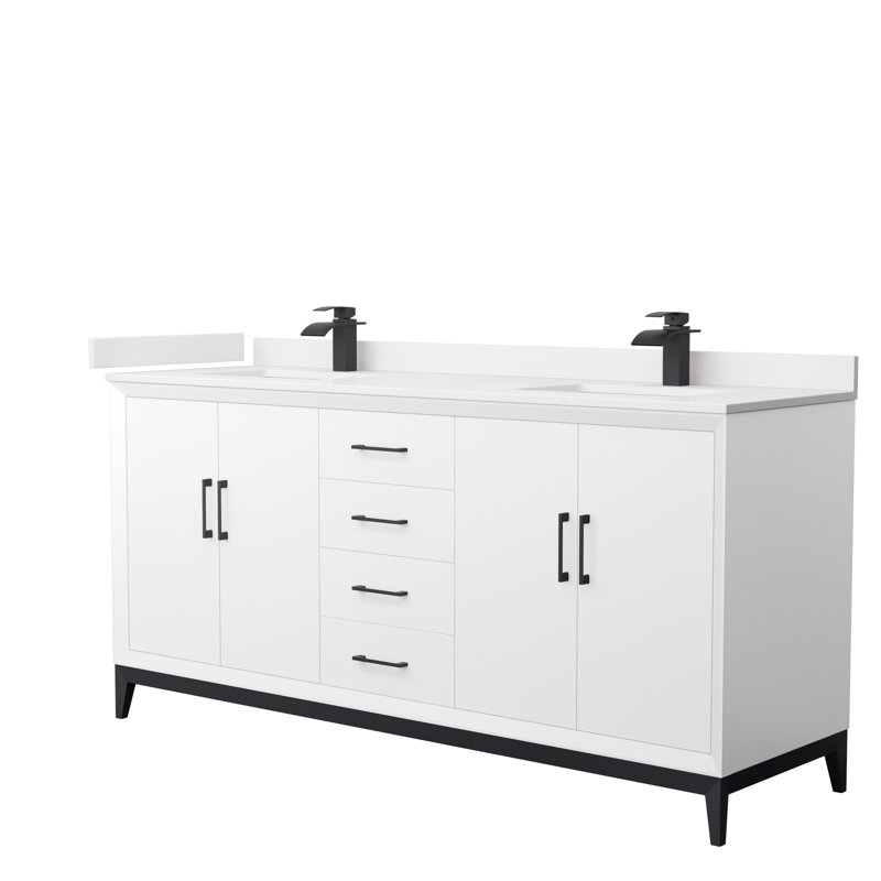 72'' W Double Vanity, Matte Black, White