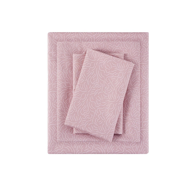 Gracie Mills Iris Printed Microfiber Sheet Set, Full Sheet Set w/1Fitted Sheet& 2Pillowcases, Pink Abstract