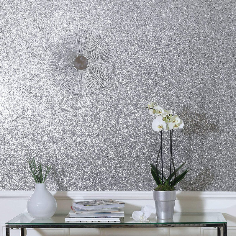 Fason 10.05m x 53cm Textured Glitter Wallpaper Roll, Silver