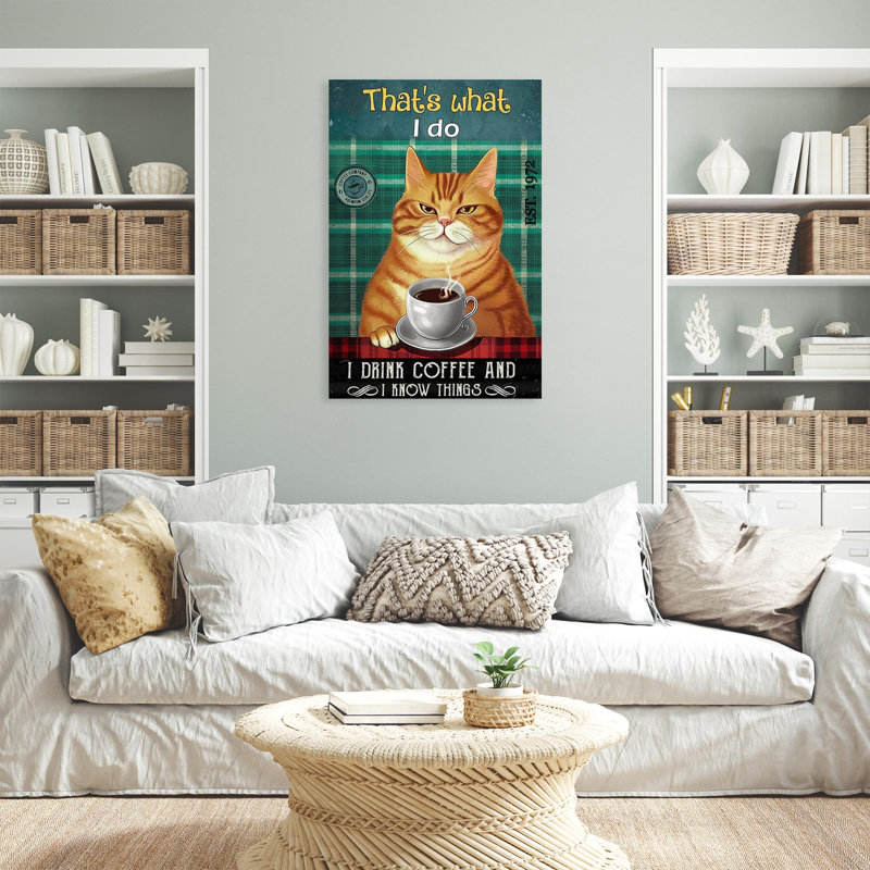«Orange Cat I Drink Coffee - 1 Pièce Rectangle Grap», impression d'art graphique sur toile tendue