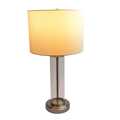 Lampe de table en nickel brossé avec interrupteur marche / arrêt et base en verre transparent
