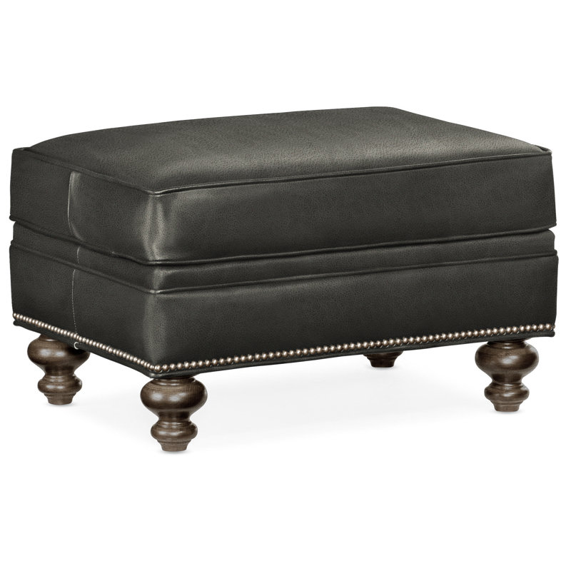 West Ottoman, Nickel, Cobblestone, Anilina Cacao Genuine Leather