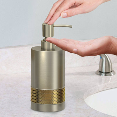 Oneita Liquid Soap Dispenser Pump Bottle | Bathroom Vanity & Kitchen Sink,Holds Soap,Lotion & Sanitizer | Pewter/Gold