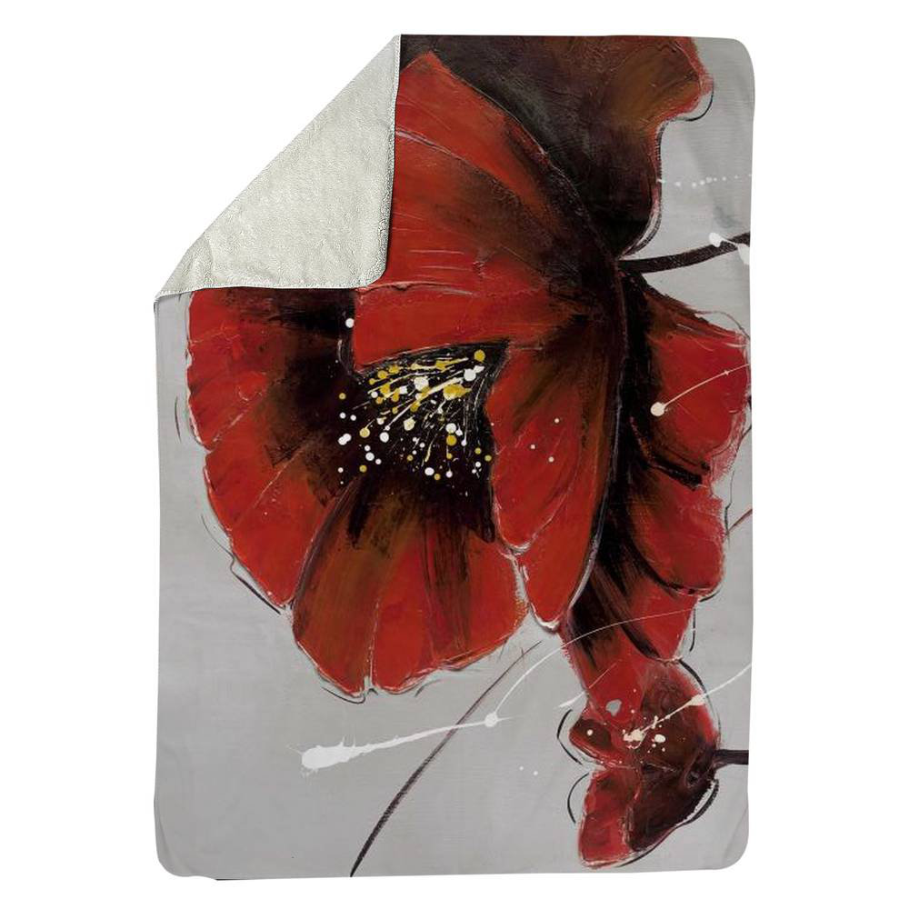 Poppy Floral Red Pattern Print Hooded Blanket