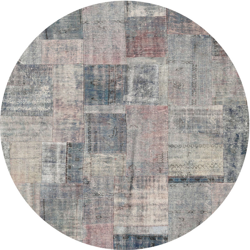 Tapis beige/gris contemporain, Rond 5 pi