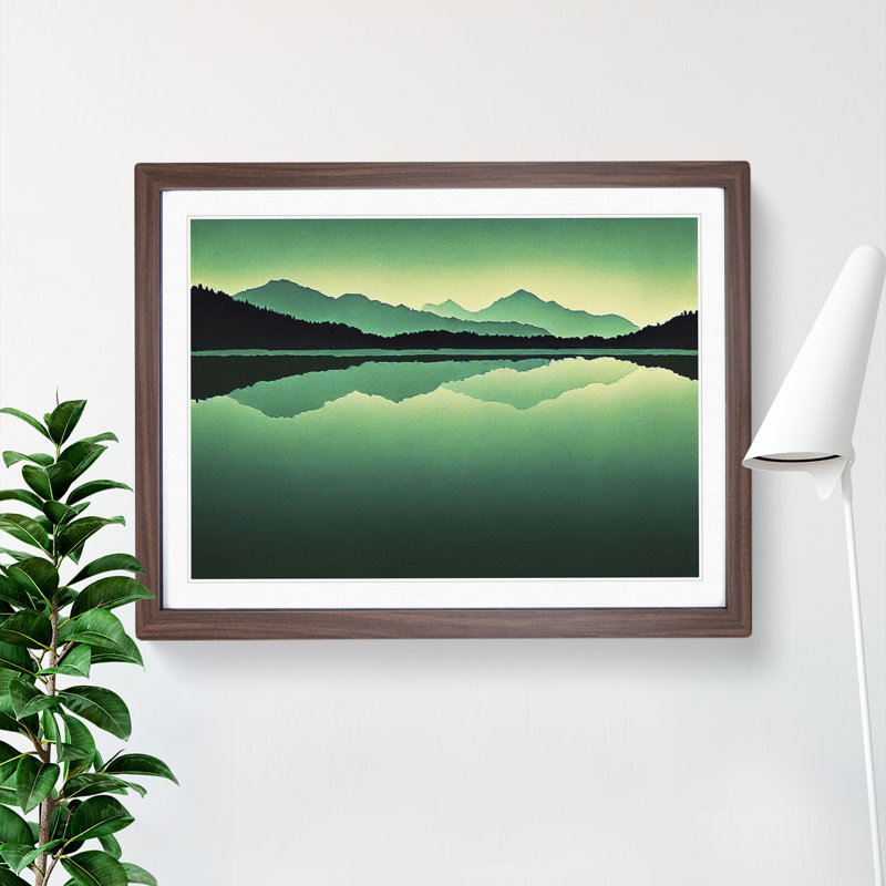 Mountain Lake Reflections - Framed Print, 34cm H x 46cm W x 2cm D, Brown Framed