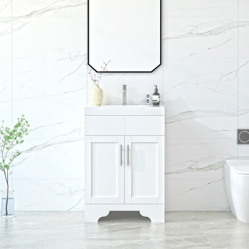 Aurilla 24 in. Single Sink Freestanding Bath Vanity in Matte White with White Carrara Quartz Top, White