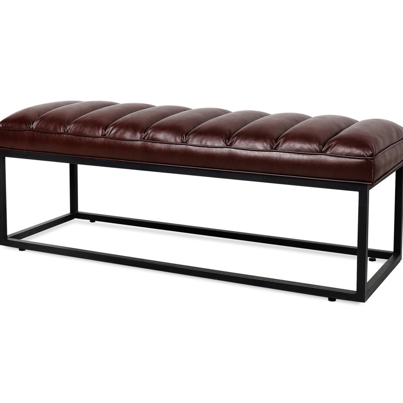 Banc rembourré à base en métal brun foncé pour la chambre à coucher et le vestibule - Rembourrage en éponge de qualité supérieure, assemblage facile, charge maximale de 220 lb, brun, revêtement en polyuréthane, rembourrage, capacité