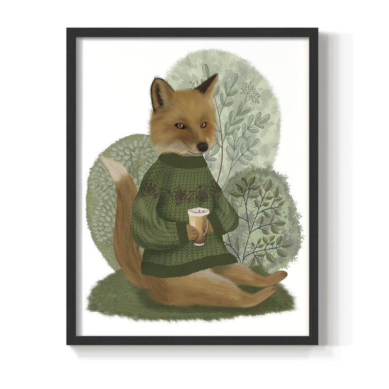 Latte Fox dans un chandail, reproduction encadrée - bois massif, Noir, H 28 po x l 22 po