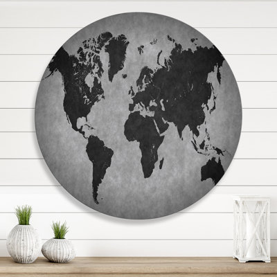 " 'Ancient Map Of The World IX' Vintage Metal Circle Wall Art "