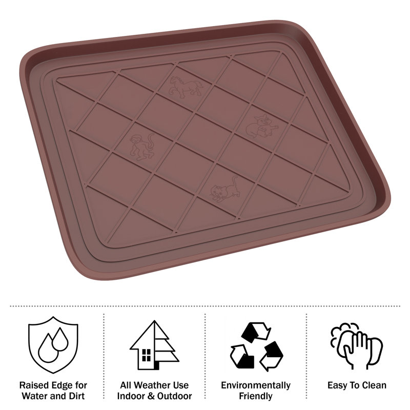All Weather Boot Tray - Small Water Resistant Plastic Utility Shoe Mat for Indoor and Outdoor Use, Brown