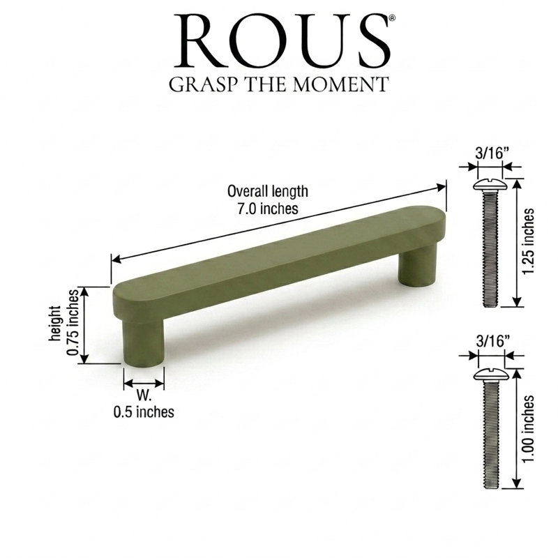Poignée d'armoire moderne de style Mid-Century ROUS, 7 po, olive (vert), 7'', Olive (vert)