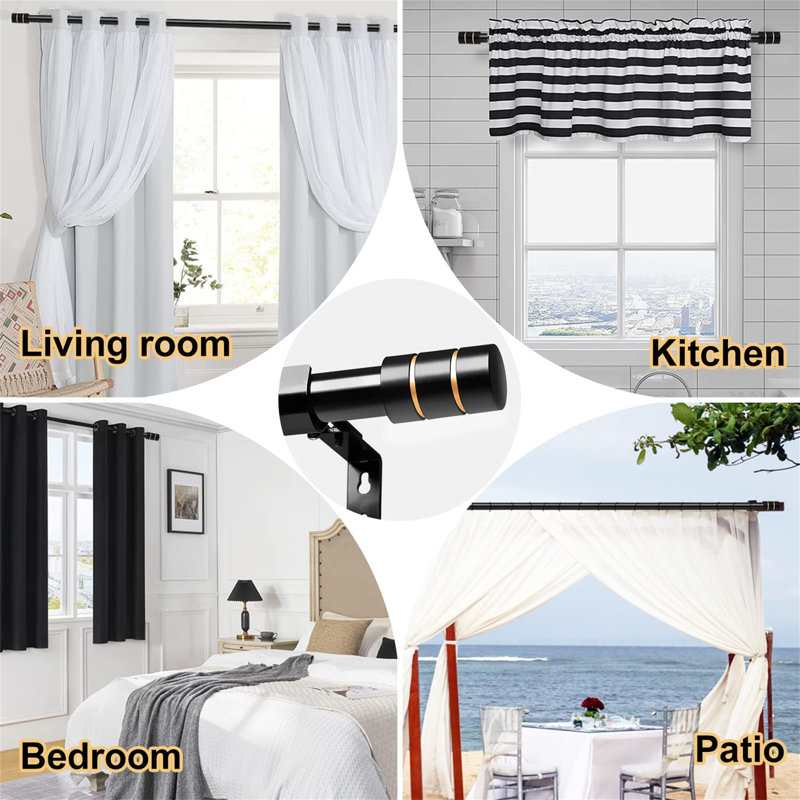 Matte Black Curtain Track/Rail, 300cm H x 3cm W x 3cm D