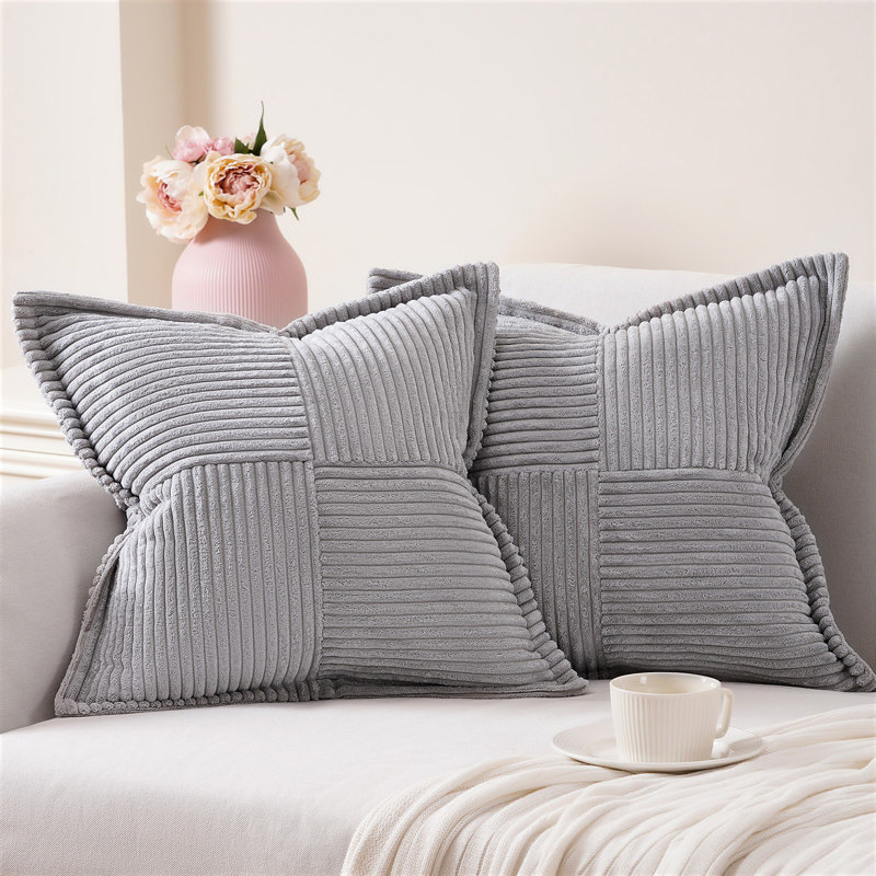 Housse de coussin carré en velours côtelé, H 18 po x l 18 po, Bleu cendré