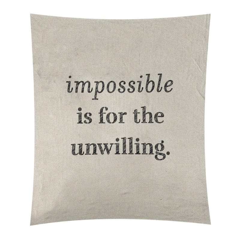 Tapisserie quote « impossible à écrire » en polyester, H 80 po x l 68 po, Blanc / noir